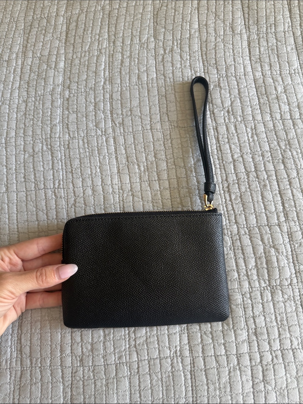 Coach Black Pebbled Leather Wristlet with Gold Logo - Picture 2 of 5